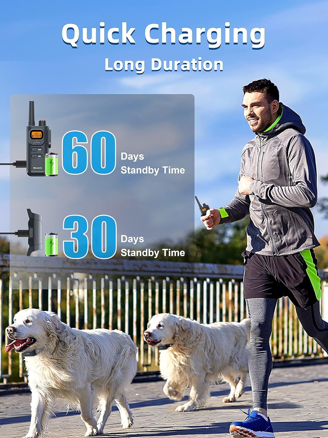 Bousnic Dog Training Collar with Remote - 4000ft Waterproof Dog Shock Collars 2 Dogs for Large Medium Small Dogs Rechargeable E Collars for Dogs Training with Beep Vibration Humane Shock(1-16) Mode - PuriLite