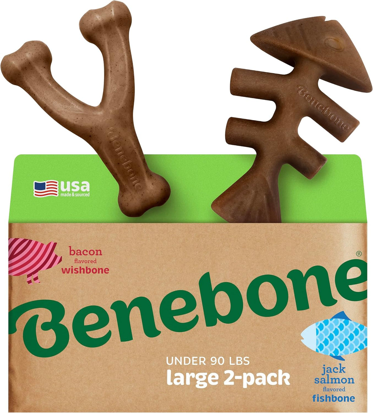 Benebone 4-Pack Durable Dog Chew Toys for Aggressive Chewers, Real Flavors, Made in USA, Medium - PuriLite