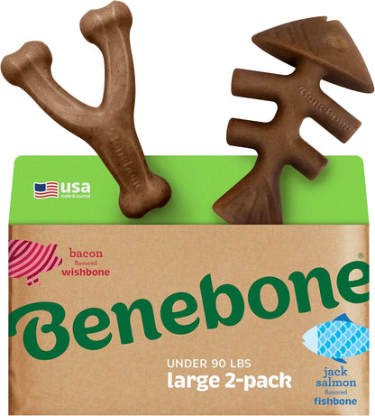 Benebone 4-Pack Durable Dog Chew Toys for Aggressive Chewers, Real Flavors, Made in USA, Medium - PuriLite