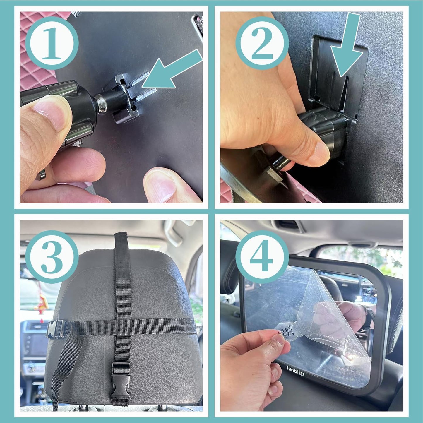 Funbliss Baby Car Mirror for Rear Facing Seat,360° Rotation, Safety CertifiedShatterproof Acrylic Glass, Clear Wide View,Infant Car Mirror for Car Seat Rear Facing,Baby Vehicle Mirror - PuriLite