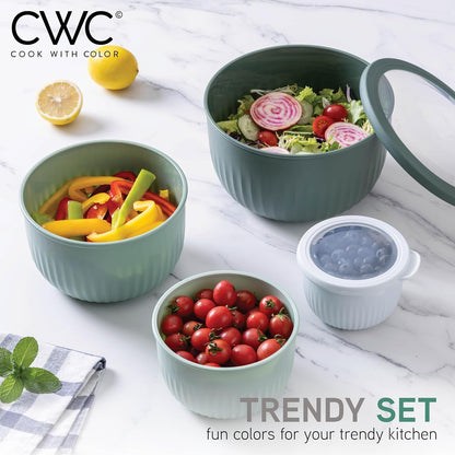COOK WITH COLOR Prep Bowls with Lids- 8 Piece Nesting Plastic Small Mixing Bowl Set with Lids (Teal Ombre) - PuriLite