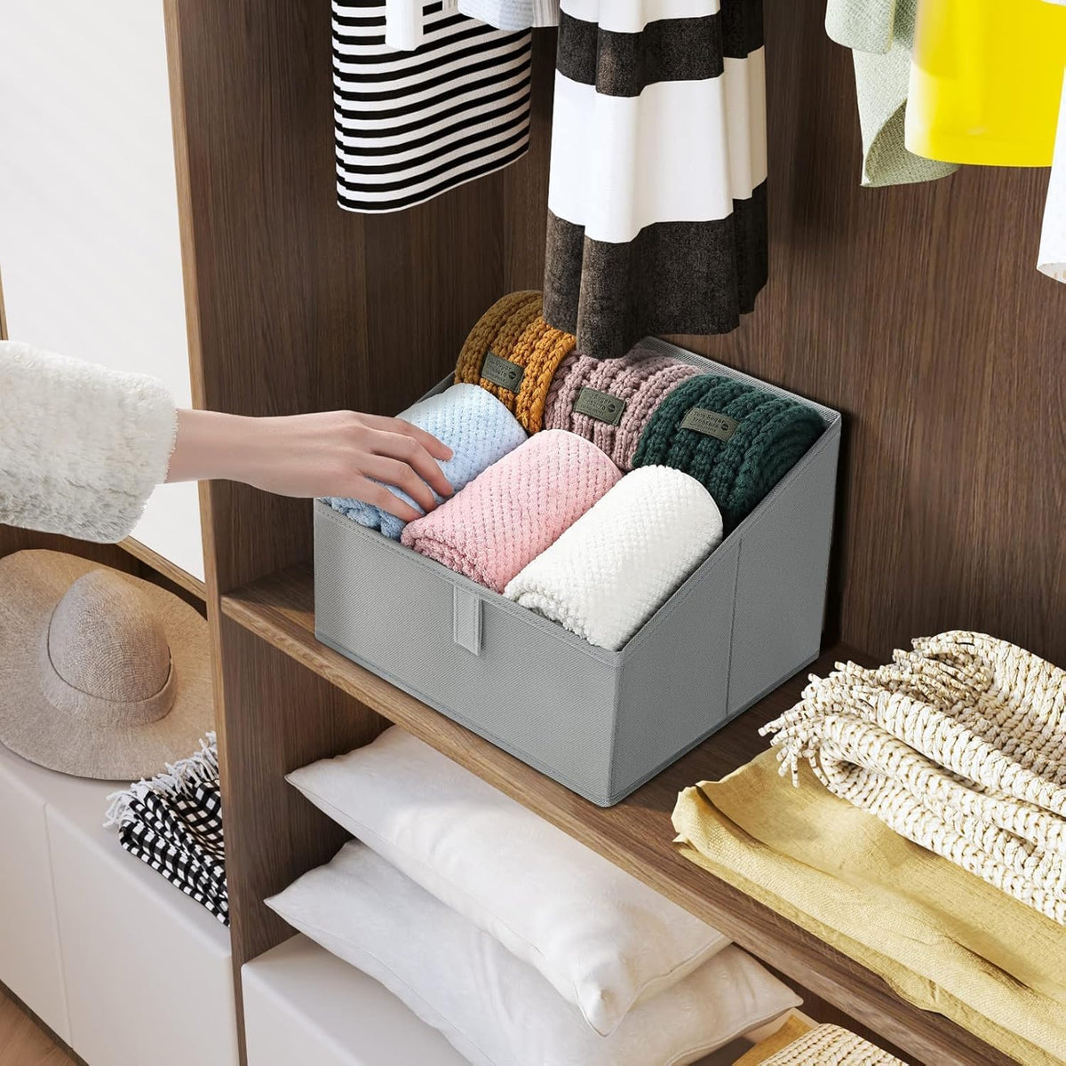 DIMJ Closet Storage Bins - 6 Pack Foldable Storage Baskets Box Fabric Storage Cubes Storage Organization Trapezoid Storage Bin (Arrow Grey) - PuriLite