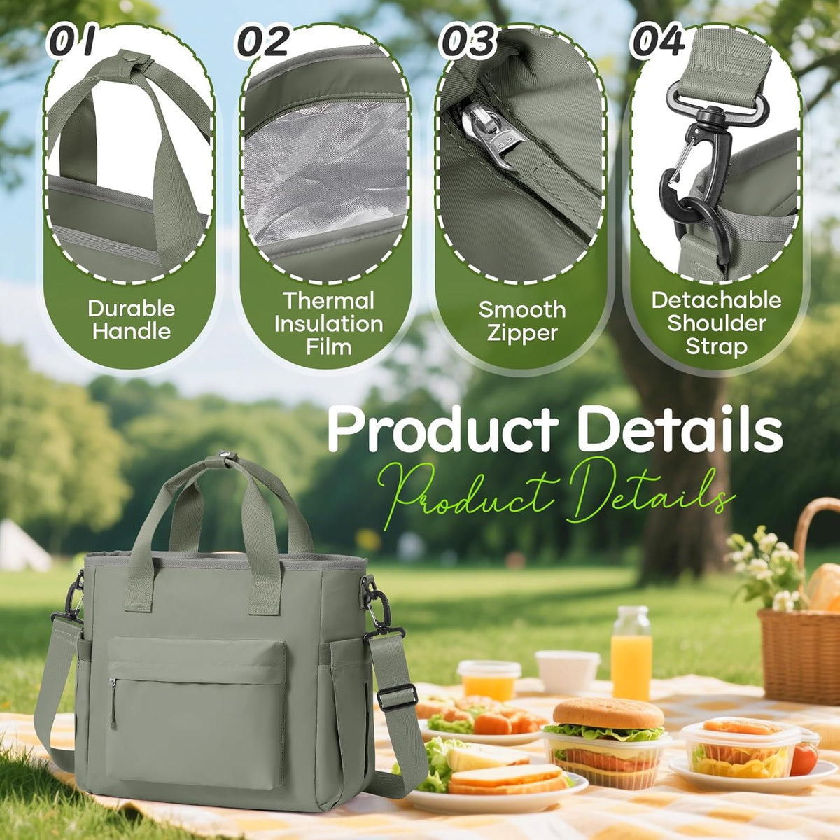 Lunch Bag Insulated Lunch Box Leakproof Lunch Tote Bags for Women Men,Portable Thermal Cooler Bag Lunch Containers with Shoulder Strap for Work, Family, Picnic, School, Outdoor,BBQ C2-Pinkpurple - PuriLite