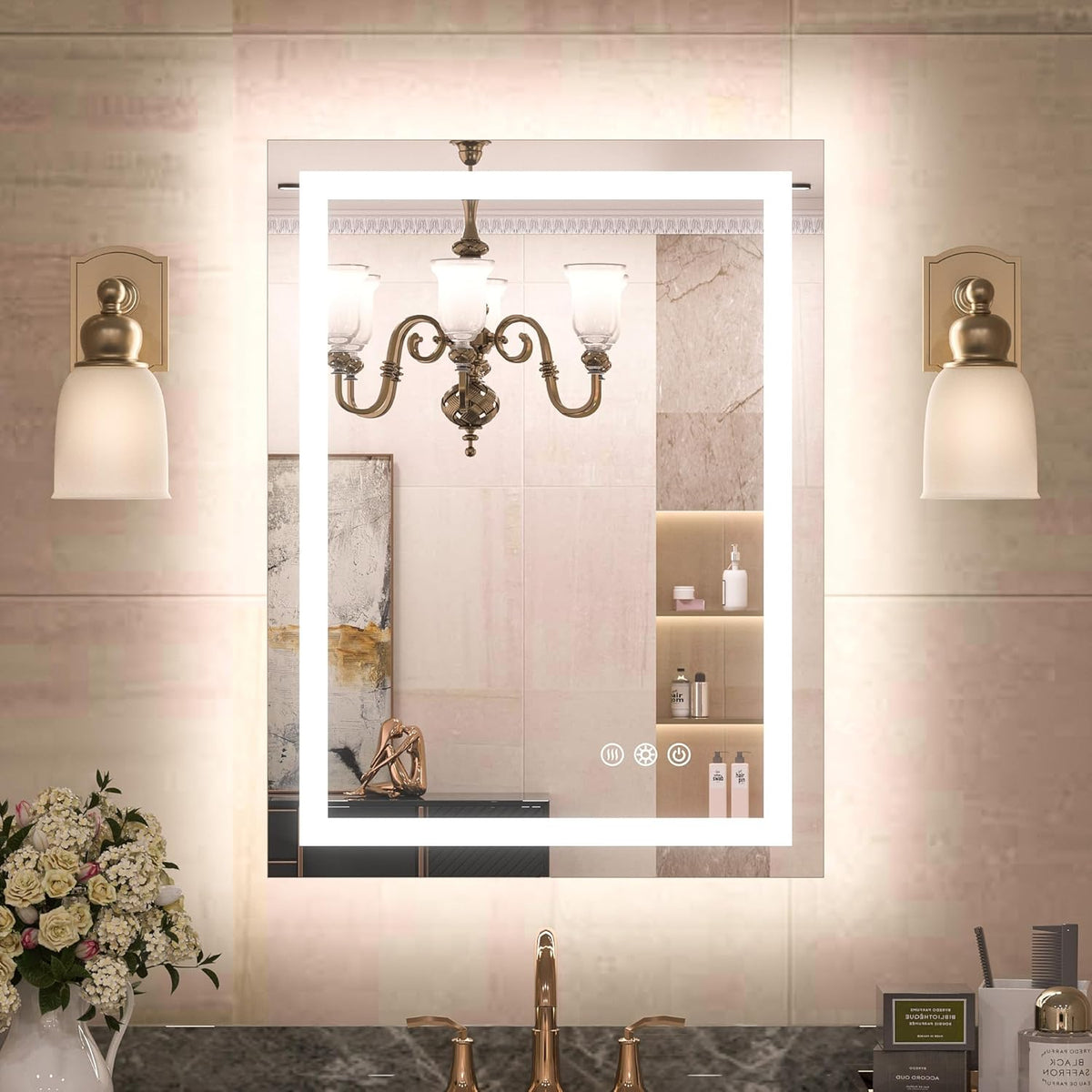 TETOTE 28 Inch Round LED Bathroom Vanity Mirror, Anti-Fog Dimmable Lights IP54 Waterproof Circle Makeup Wall Mounted Mirror - PuriLite