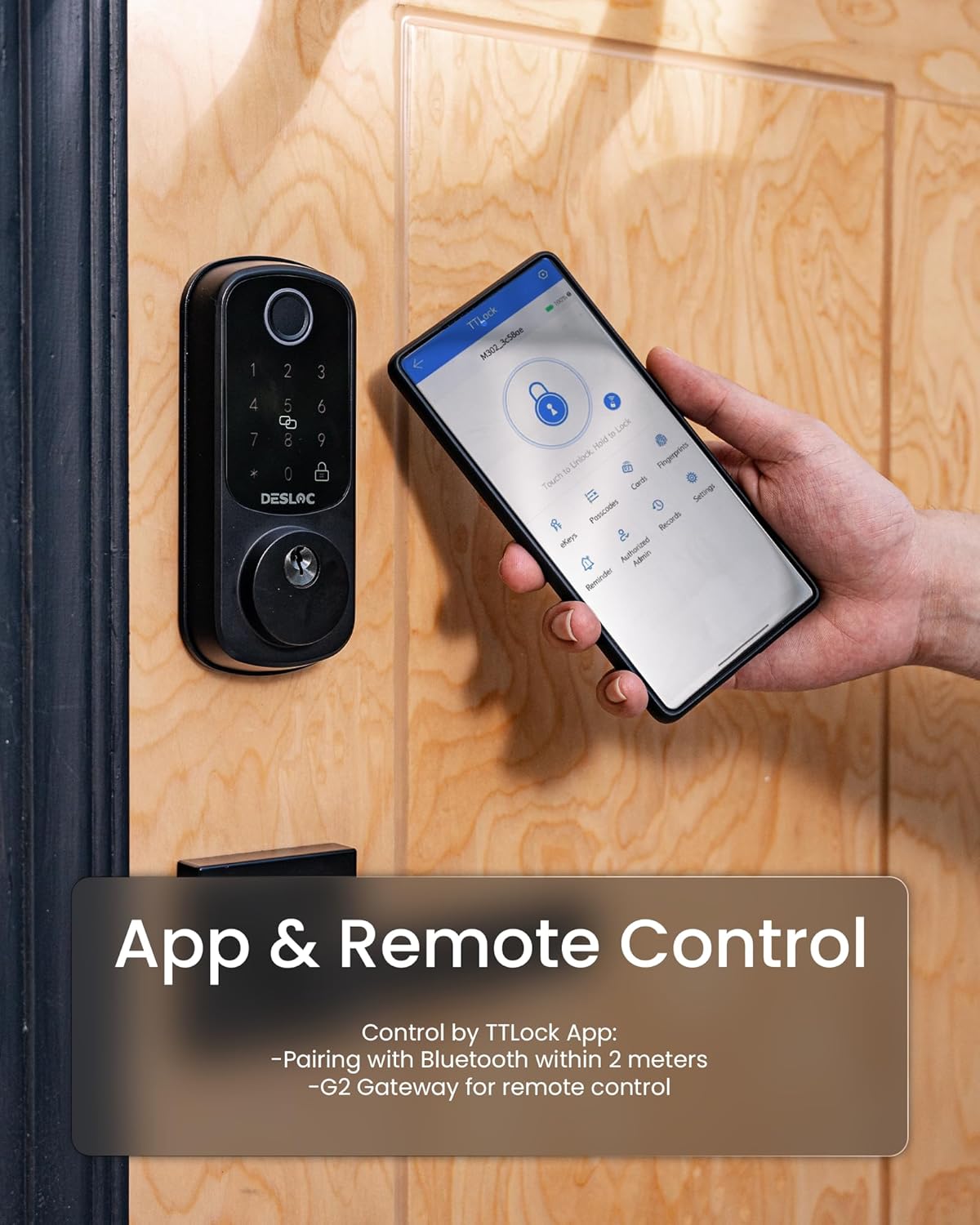 DESLOC B200 Fingerprint Smart Door Lock, Keyless Entry Door Lock, App Control, Easy Installation, Front Door Smart Deadbolt Lock, Touchscreen Keypad, Emergency Power Port, 12 Months Battery, IP54 - PuriLite