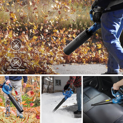 Leaf Blower Cordless,460CFM &190MPH,20V 4.0Ah Upgrade Battery Powered 2-in-1 Leaf Blower(Upgraded),6 Variable Speed,for Blowing Leaves,Debris,Snow and Dust,4.0Ah Battery&Charger Included(Blue) - PuriLite