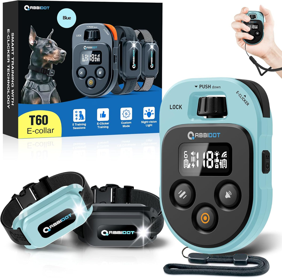 ABBIDOT Shock Collar 2 Dogs - 4500ft Dog Training Collar, 178 Levels, E-cliker, Waterproof Remote & Collar, Night Light E Collar for Small Medium Large Dogs (Black, 2 Collars) - PuriLite