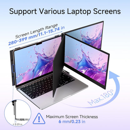 14” Laptop Screen Extender – Portable Dual Monitor IPS FHD 1080P, USB-C & HDMI Plug & Play, Rotatable Travel Display - PuriLite