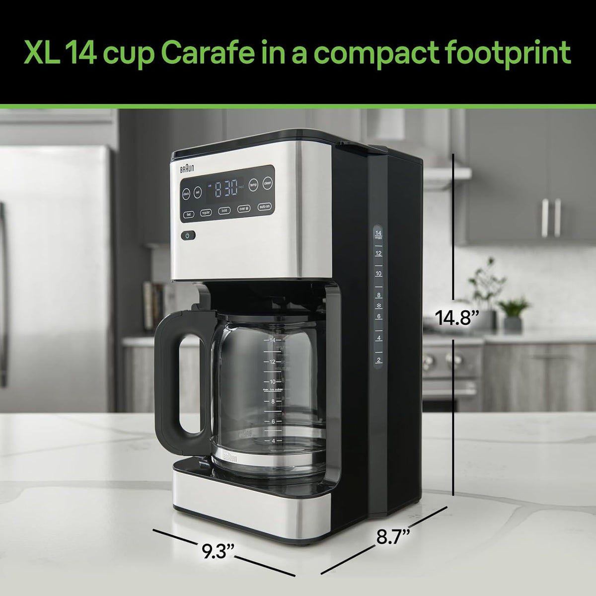 Braun KF5650BK Pure Flavor Coffee Maker, 14 cup, Black - PuriLite