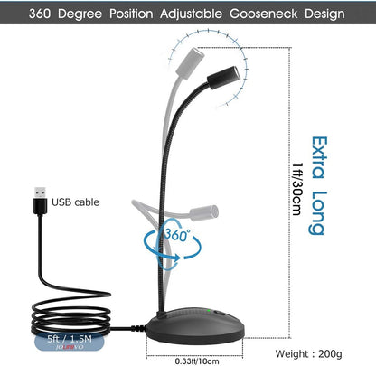 JOUNIVO USB Microphone, 360 Degree Adjustable Gooseneck Design, Mute Button & LED Indicator, Noise-Canceling Technology, Plug & Play, Compatible with Windows & MacOS - PuriLite