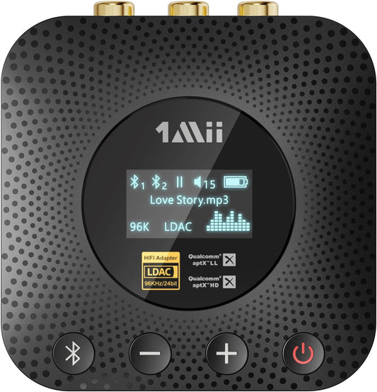 1Mii B06HD+ Bluetooth Receiver, HiFi Bluetooth 5.1 Audio Adapter w/Audiophile DAC, LDAC, aptX HD & Low Latency, Volume Control & OLED Display for Home Stereo AV Receiver - PuriLite