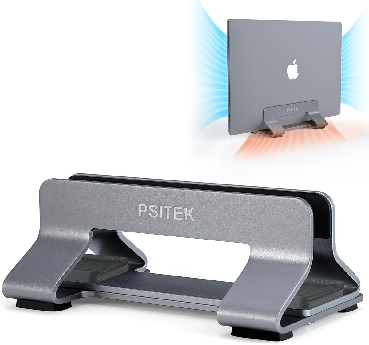 Psitek Aluminum Vertical Laptop Stand Dock Holder – Adjustable 12-42mm Slot Width, Space-Saving Upright Storage for MacBook and Laptops - PuriLite