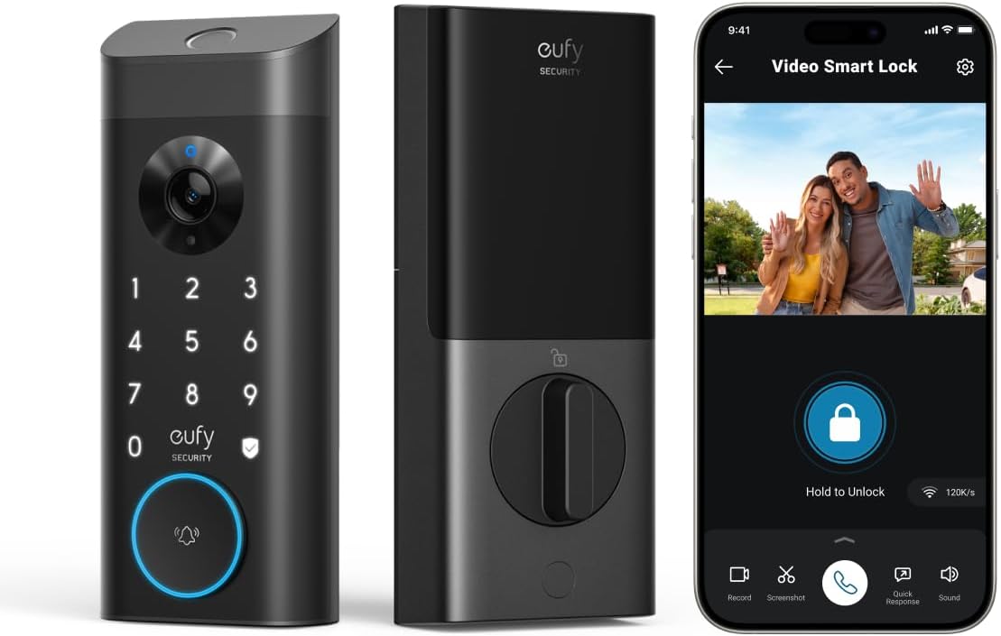 eufy Security Video Smart Lock E330, 3-in-1 Camera+Doorbell+Fingerprint Keyless Entry Door Lock, WiFi Door Lock,App Remote Control,2K HD,Doorbell Camera,No Monthly Fee - PuriLite