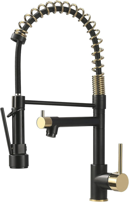 AIMADI Kitchen Faucet, Black Kitchen Faucet with Sprayer, Commercial Style Matte Black Kitchen Faucet Gold Single Hole Kitchen Sink Faucet - PuriLite