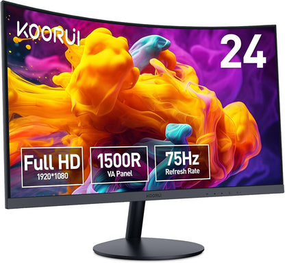 KOORUI 24 inch Curved Monitor, Full HD 1080P Curved Computer Monitor, 1500R, 75Hz Monitor, HDMI VGA, Tilt Adjustment, LCD Monitor, Eye Care, Black 24N5CA - PuriLite