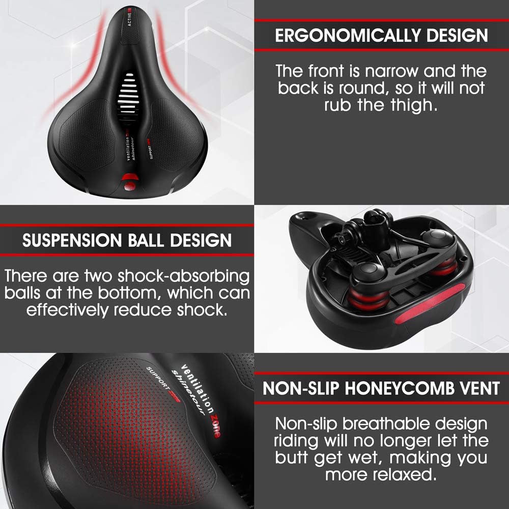 Comfortable Bike Seat for Men Women with Dual Shock Absorbing Ball Waterproof Wide Bicycle Saddle Fit for Most Standard Post - PuriLite