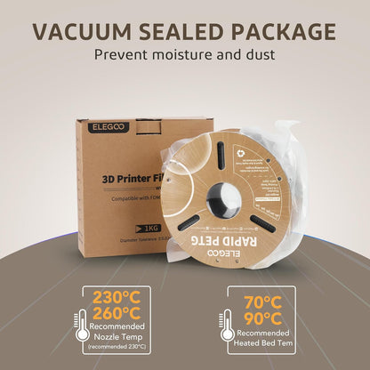 ELEGOO Rapid PETG Filament 1.75mm Orange 1KG, 3D Printer Filament for 30-600 mm/s High Speed Printing, Dimensional Accuracy +/- 0.02 mm Fit Most FDM Printer 1kg Cardboard Spool(2.2lbs) - PuriLite