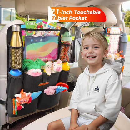 SURDOCA Backseat Car Organizer,4th Gen Back Seat Protector with 11 Inch Tablet Holder, 8 Pockets,Car Storage Accessories Back Seat Organizer for Kids - PuriLite