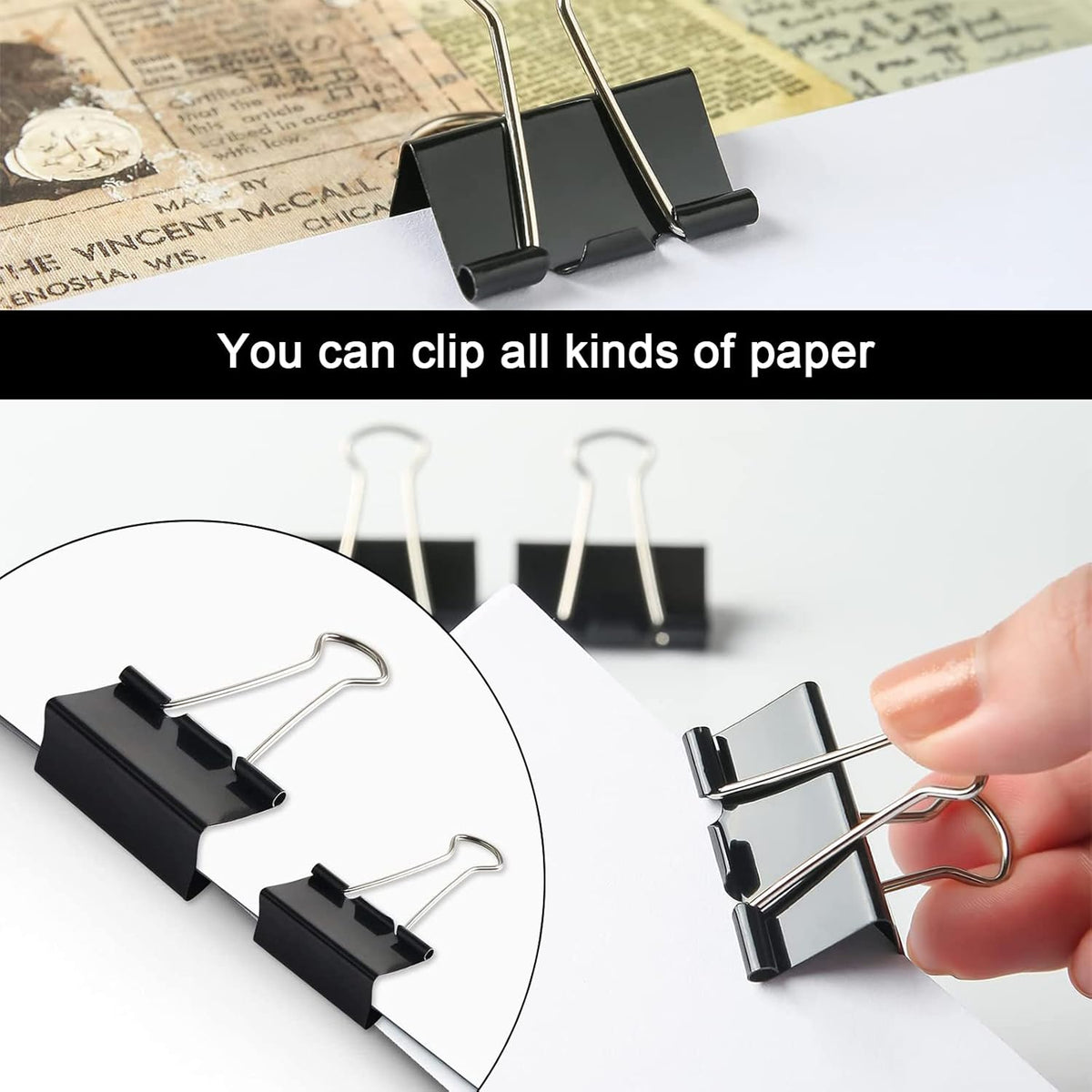 Paper Clips Binder Clips, 240pcs Black Office Clips Set - Assorted Sizes Paperclips Paper Clamps Rubber Bands for Office and School Supplies - PuriLite