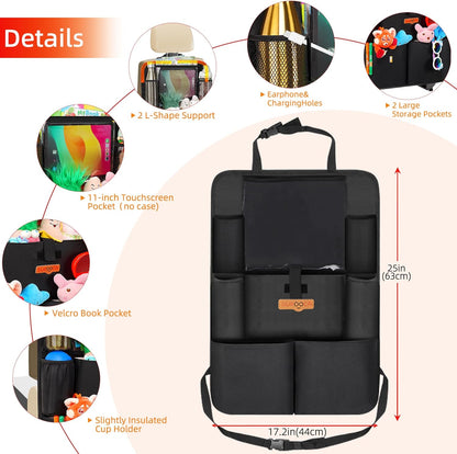 SURDOCA Backseat Car Organizer,4th Gen Back Seat Protector with 11 Inch Tablet Holder, 8 Pockets,Car Storage Accessories Back Seat Organizer for Kids - PuriLite
