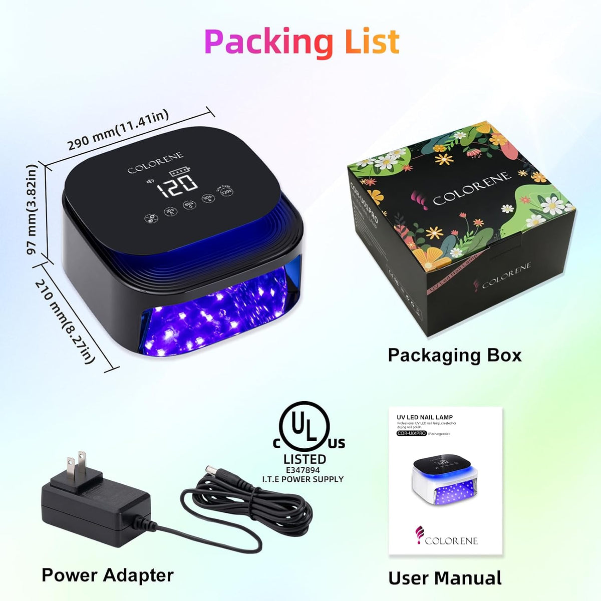 Cordless UV LED Nail Lamp, 60W Rechargeable Nail Dryer Gel Polish Light, Intelligent Auto Sensor LCD Display Nail Lamp, Portable 30 Beads Led Nail Light with 4 Timer Setting (Black) - PuriLite