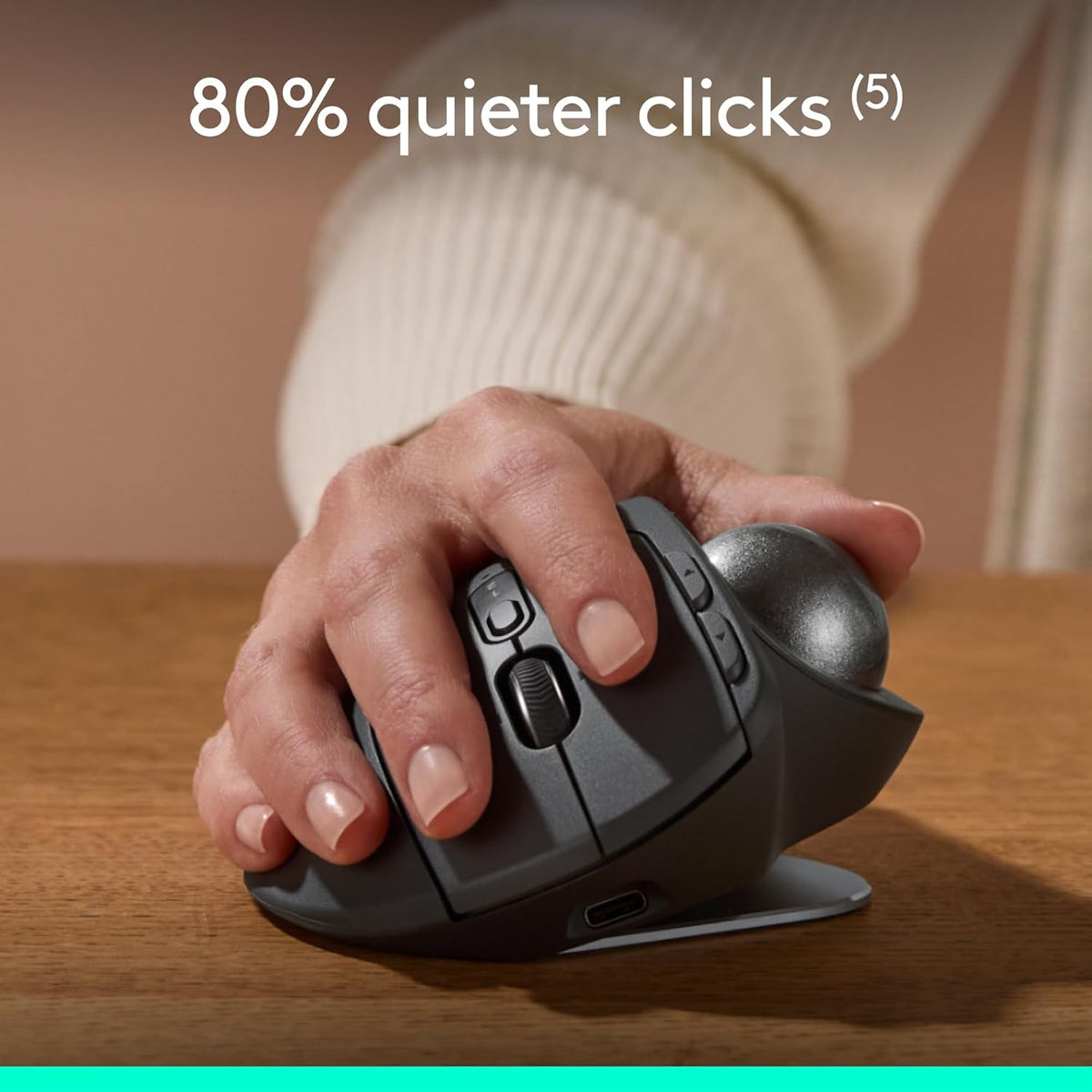 Logitech MX Ergo S Advanced Wireless Trackball Mouse, USB-C Rechargeable Wireless Ergonomic Mouse with Bluetooth and Encrypted Dongle, 6 Programmable Buttons, for PC/Mac - Graphite - PuriLite