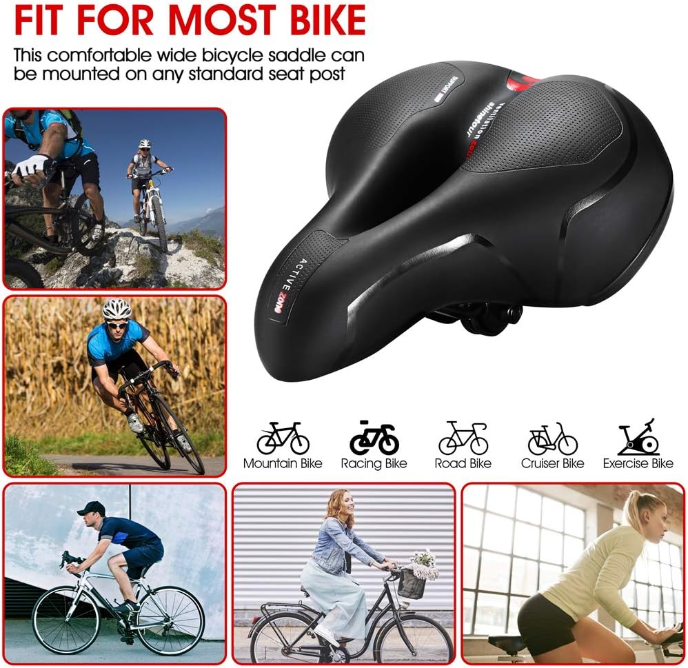 Comfortable Bike Seat for Men Women with Dual Shock Absorbing Ball Waterproof Wide Bicycle Saddle Fit for Most Standard Post - PuriLite