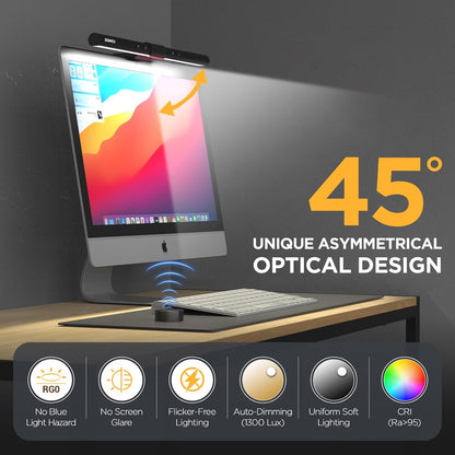 Monitor Light Bar for Computer Screens, USB-C LED Screen Lamp with Wireless Remote, Auto-Dimming, Adjustable Brightness and Color Temperature, No-Glare Eye-Care Design - PuriLite