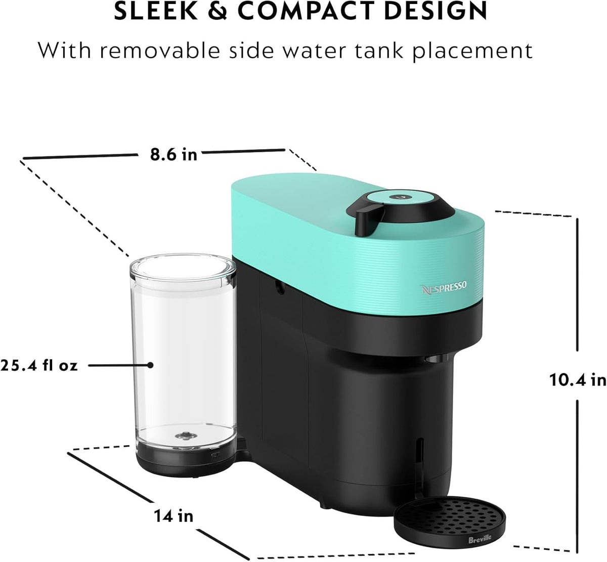 Nespresso Vertuo Pop+ Coffee and Espresso Machine by Breville - Aqua Mint - PuriLite