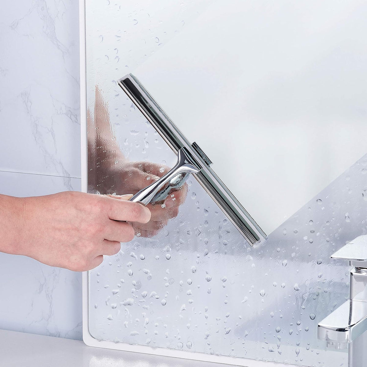 Ettori Shower Squeegee for Glass Doors, Squeegee for Shower Glass Door, Window and Car Glass, Mirrors - All-Purpose Stainless Steel Squeegee, 10 Inches and Black - PuriLite