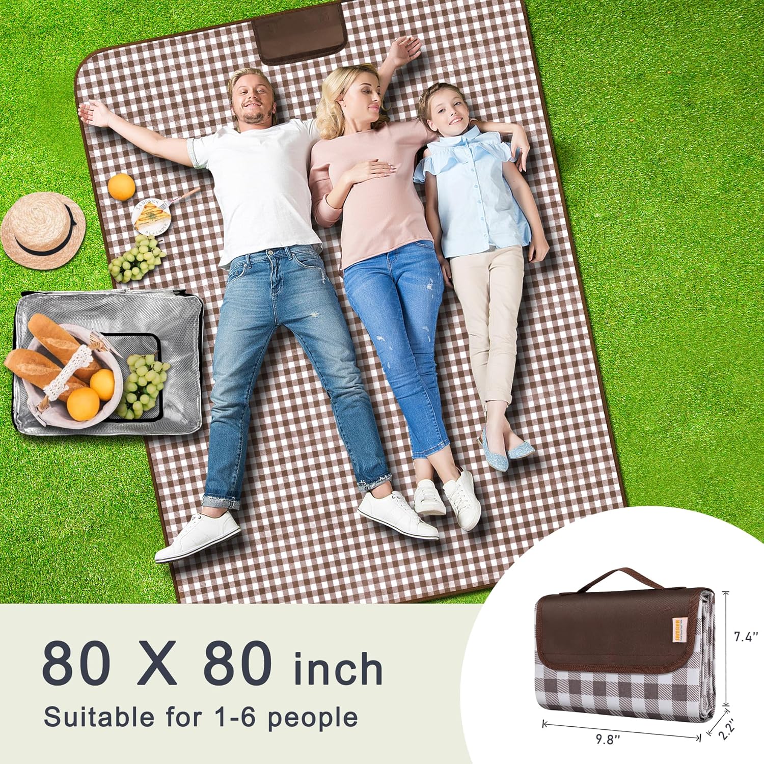 SAMSIER Large Outdoor Picnic Blankets Waterproof Foldable, Beach Blanket Sandproof Portable, Cute Picnic Mat Washable (Navy Blue, 60"×80") - PuriLite