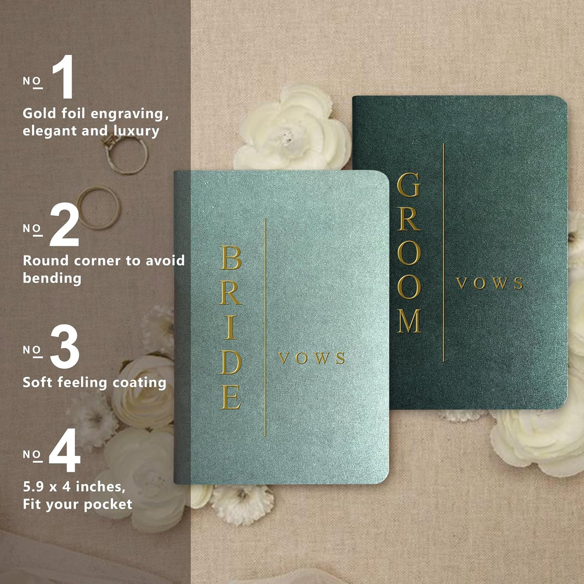 WeddingGiftsWedding Vow Books His and Hers Soft Touch Gold Foil Engraving Vow Books Wedding Essentials Wedding Accessories(TR-HH-Black) - PuriLite