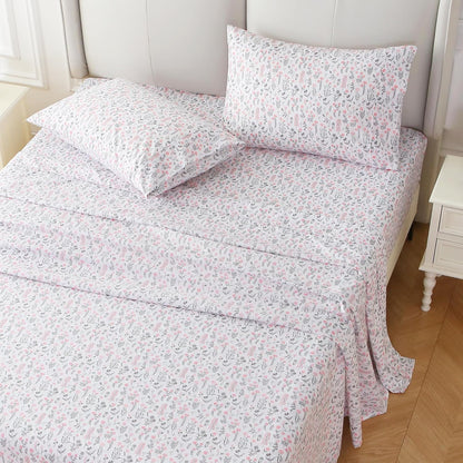 Viviland Floral Queen Sheet Set - 4 Piece Vintage Pink & Yellow Flower Patterned Bed Sheets - Soft, Breathable Microfiber Sheets with Deep Pocket, Non-Slip Fitted Sheets & Pillowcases - PuriLite