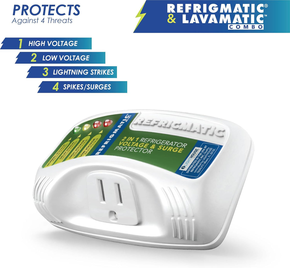 Refrigmatic Two Electronic Voltage & Surge Protector Combo - Protect Refrigerator & Washing Machine Against High & Low Voltage, Brownouts & Spikes - PuriLite