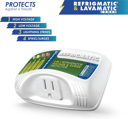 Refrigmatic Two Electronic Voltage & Surge Protector Combo - Protect Refrigerator & Washing Machine Against High & Low Voltage, Brownouts & Spikes - PuriLite