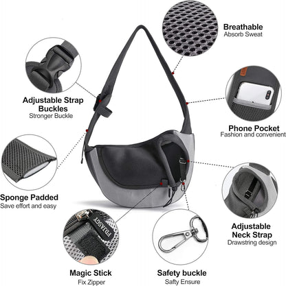 FDJASGY Pet Sling Carrier for Small Dogs Cats,Breathable Mesh Travelling Hand Free Puppy Backpack with Pouch and Adjustable Strap Carrier Grey - PuriLite