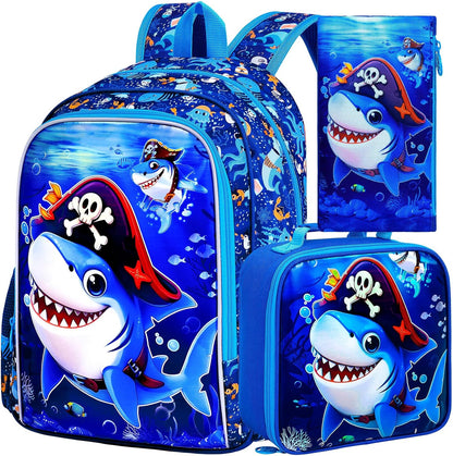 3pcs Backpack for Boys and Girls, 16” Kids Kindergarten Bookbag with Lunch Box, Cute Elementary Backpacks for Boy Girl - PuriLite
