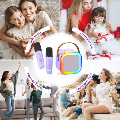 Karaoke Machine for Kids Adults, Portable Bluetooth Mini Karaoke Microphone Singing Speaker Karaoke Player with 2 Wireless Mic Toys for All Smartphones,Birthday, Family,Home Party (Purple) - PuriLite