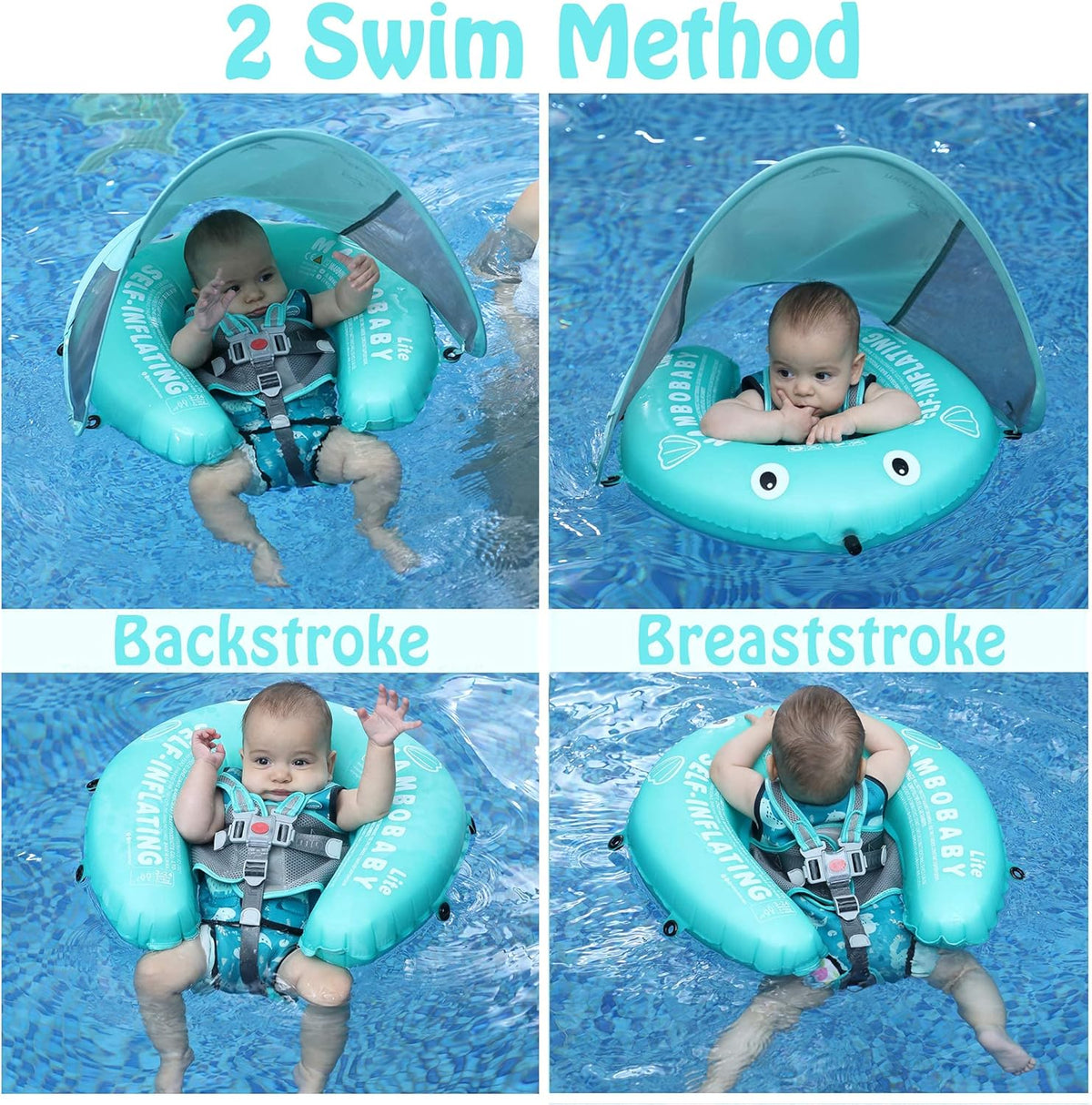 Mambobaby Baby Swim Float with Canopy, Non-Inflatable Solid Baby Float, Upgrade Soft Skin-Friendly Material Infant Swim Float - PuriLite