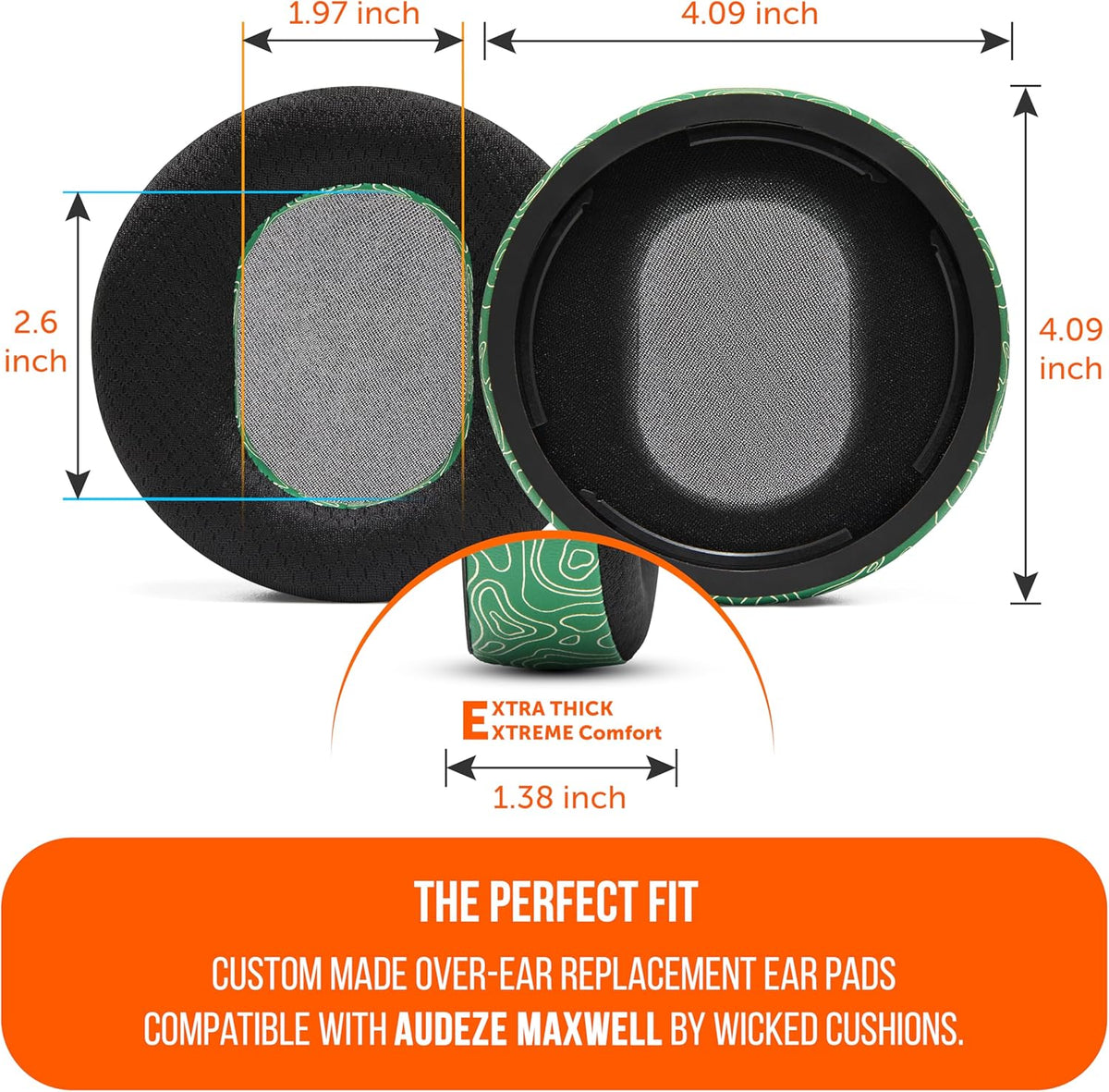 WC Freeze Maxwell - Cooling Gel Replacement Earpads for Audeze Maxwell Headphones by Wicked Cushions - Elevate Comfort, Durability, Thickness & Sound Isolation for Epic Gaming Sessions | Black - PuriLite