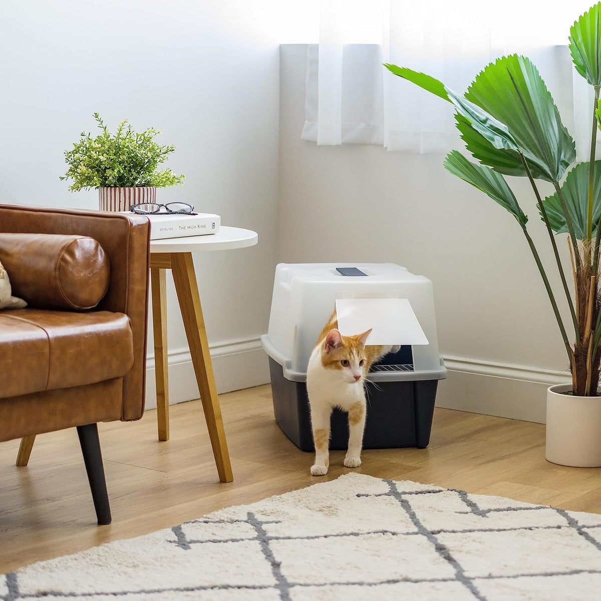 IRIS USA Cat Litter Box, Litter Box Enclosure with Scoop and Front Door Flap, Covered Kitty Litter Box for Privacy, Portable, Easy to Clean, Navy - PuriLite