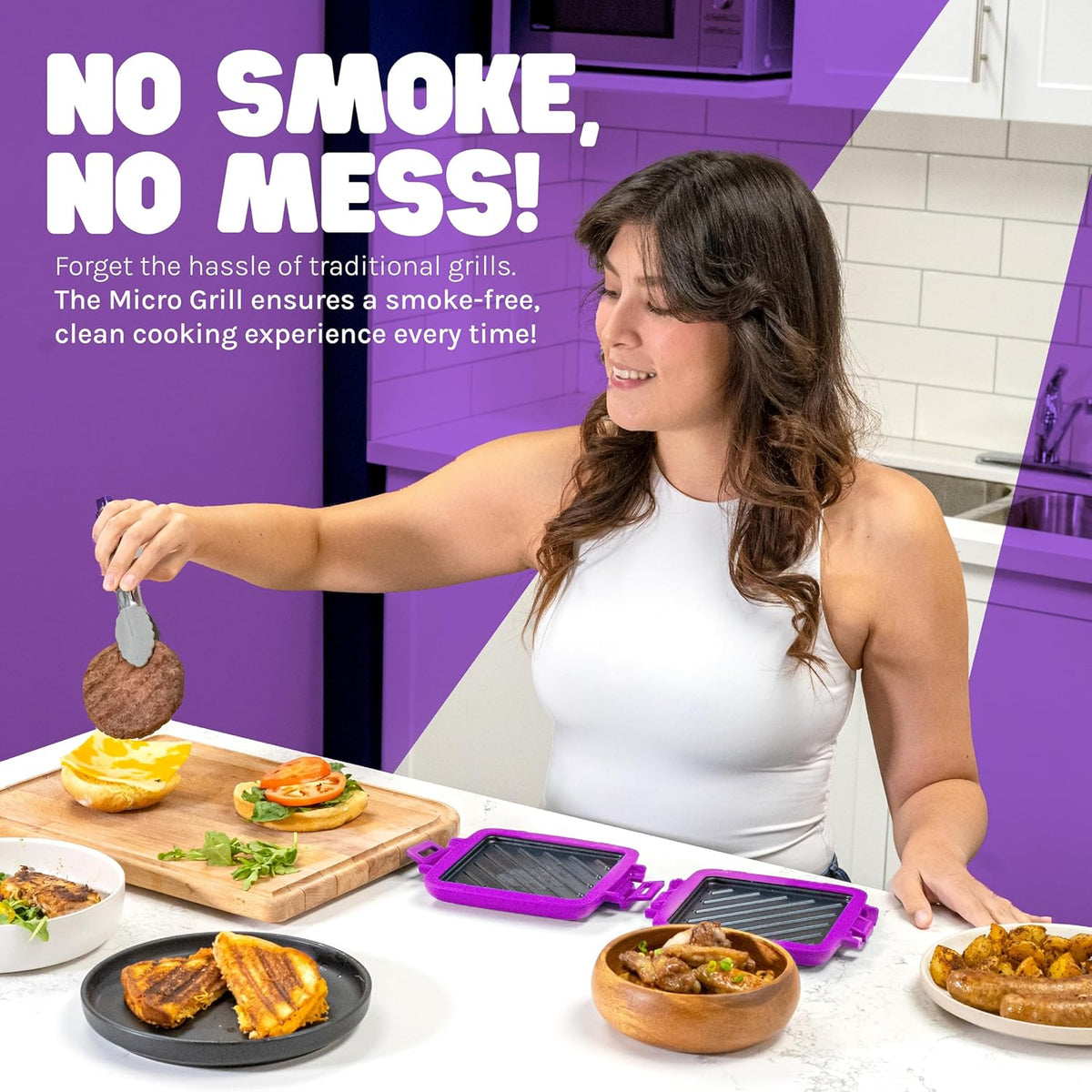 Micro Grill | Microwave Sandwich Maker - Grilled Cheese Sandwich Maker - Munchy - Toastie Maker- Panini Press - Travel Sandwich Maker (Purple) - PuriLite
