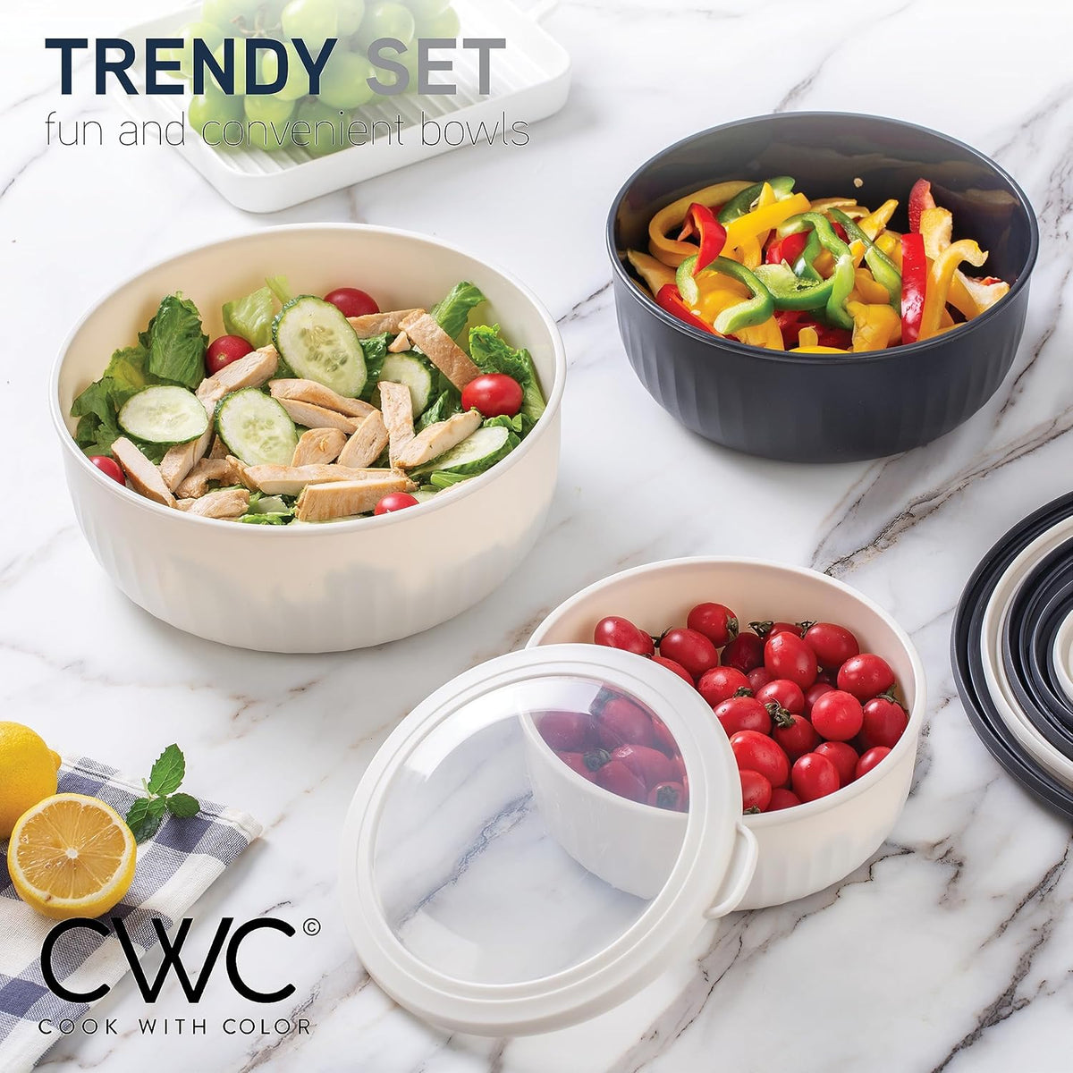 COOK WITH COLOR Prep Bowls with Lids- 8 Piece Nesting Plastic Small Mixing Bowl Set with Lids (Teal Ombre) - PuriLite