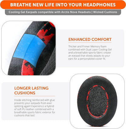 WC Freeze for Arctis Nova - Hybrid Fabric Cooling Gel Replacement Earpads for Arctis Nova Pro Wired, Nova 7, 5, 4, 3, 1 - Made by Wicked Cushions (Does Not Fit Nova Pro Wireless) | Black - PuriLite