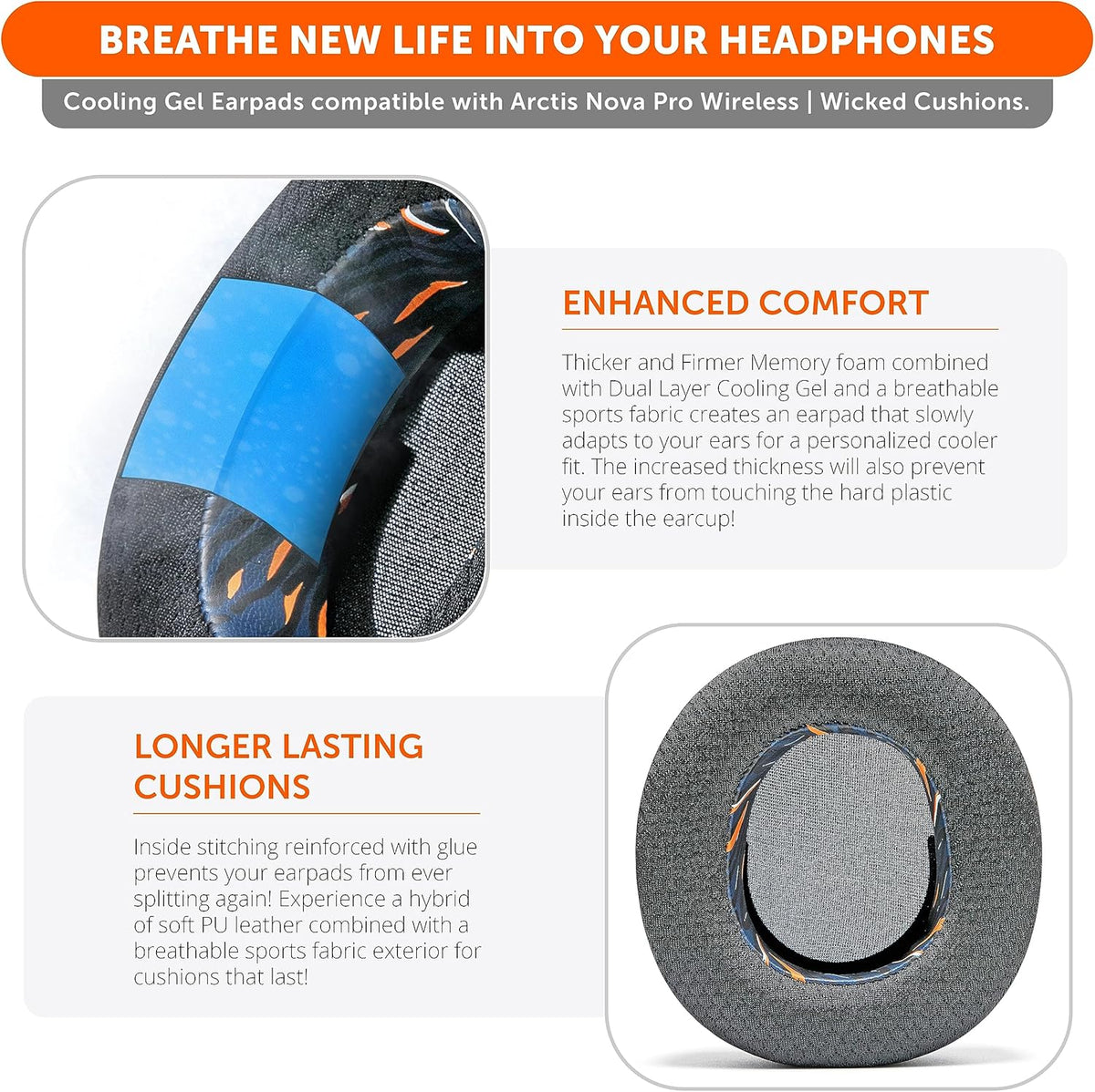 WC Freeze Nova Pro Wireless - Cooling Gel Earpads for Arctis Nova Pro Wireless ONLY (Doesn’t Fit Other Models), Made by Wicked Cushions, Improved Durability, Thickness & Sound Isolation | Black - PuriLite
