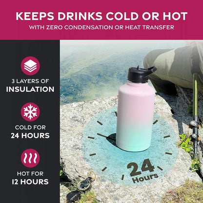 FineDine Water Bottle - Stainless Steel Insulated Water Bottle with Straw Lid, Flip Lid & Wide-Mouth Cap - Keeps Hot and Cold - 25 Oz / 739ml - Pure Pearly White - PuriLite