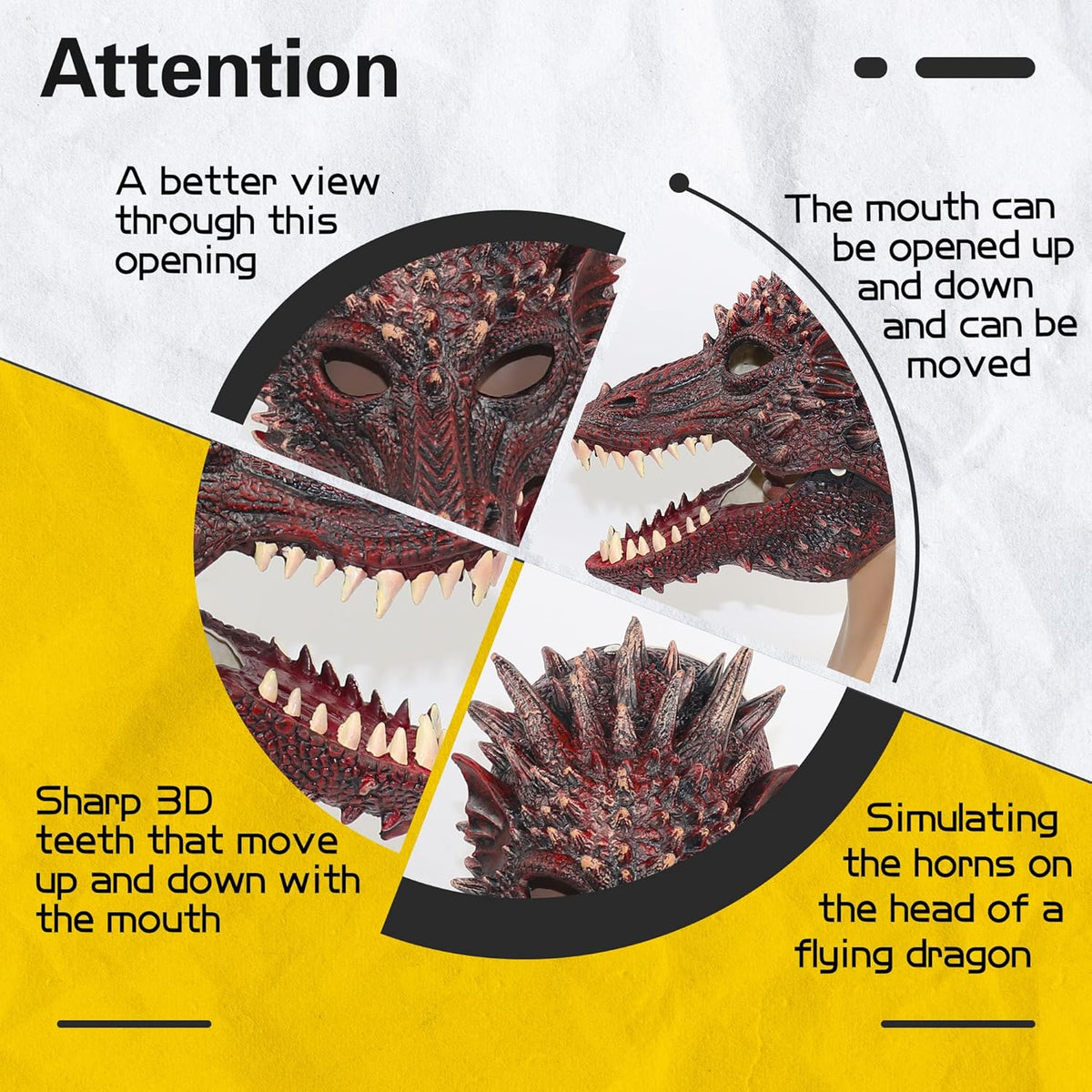 Creativity Dragon Half Mask Novelty Halloween Carnival Head Mask Latex Red (RED) - PuriLite