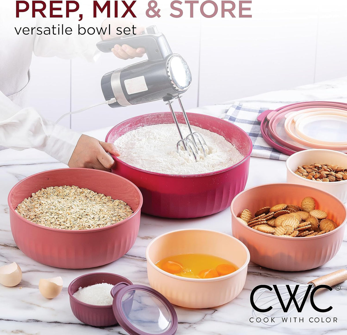 COOK WITH COLOR Prep Bowls with Lids- 8 Piece Nesting Plastic Small Mixing Bowl Set with Lids (Teal Ombre) - PuriLite