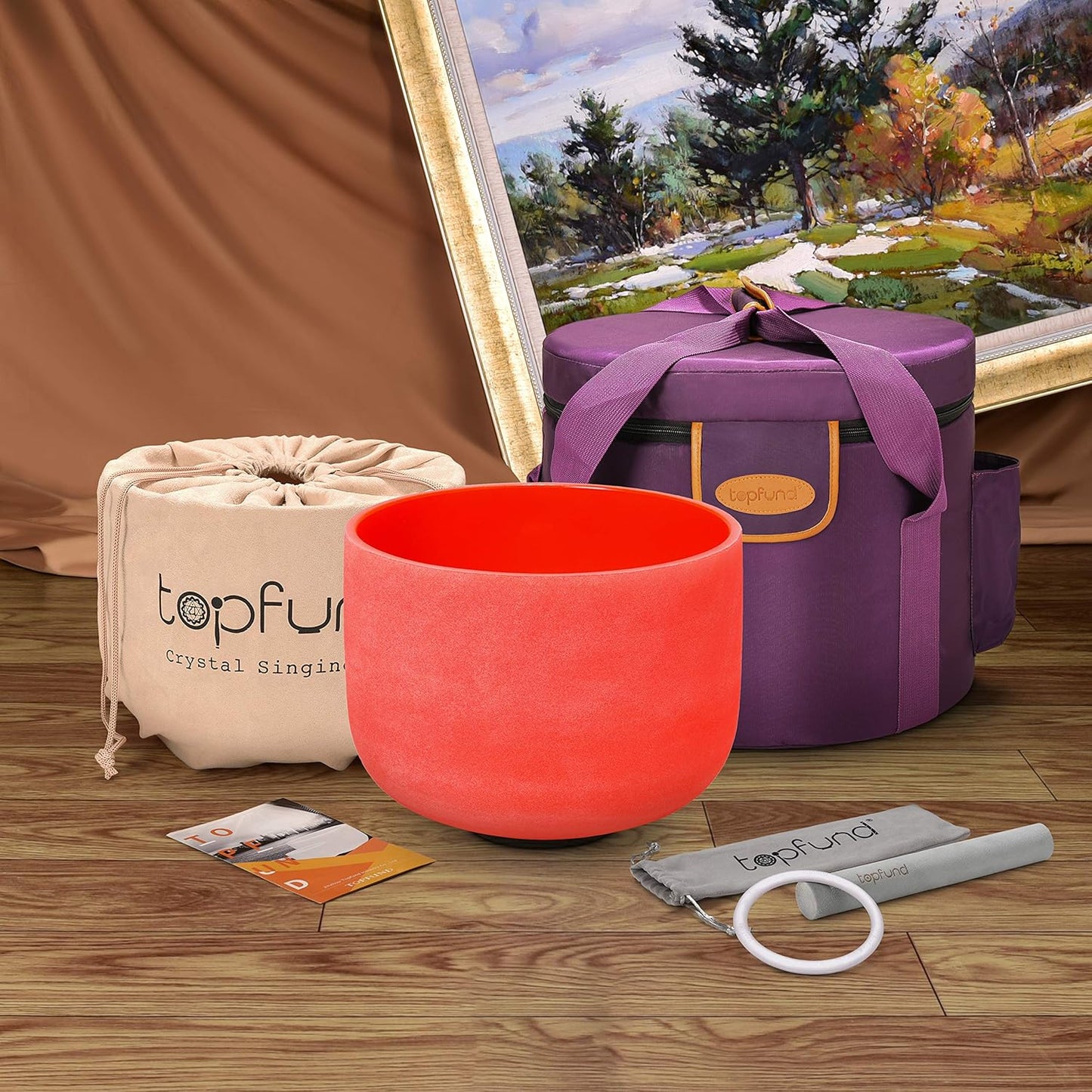TOPFUND F Note Crystal Singing Bowl Heart Chakra 8 inch with Heavy Duty Carrying Case and Suede Striker - PuriLite