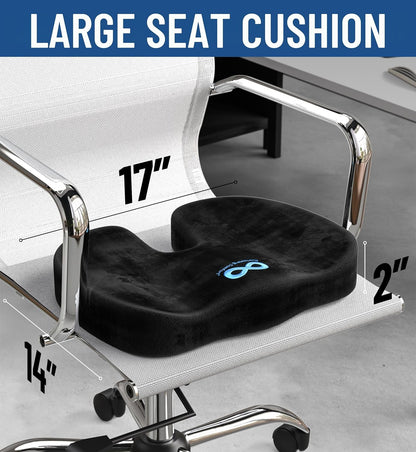 Everlasting Comfort Memory Foam Seat Cushion - Office Chair Cushion for Work, Travel, Car Support Pillow for Driving - Portable Seat for Chairs and Desks - Coussin Chaise - Black - PuriLite
